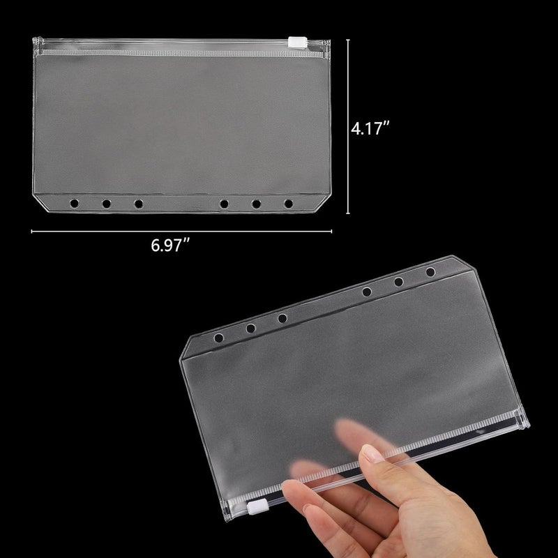 acDesign 24 Pcs Binder Pocket A6 Binder Pockets 6 Holes Zipper Folders Waterproof PVC Document Pouch Filing Bags(Clear) - Image 3